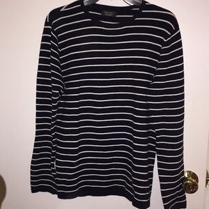 Zara man navy and white striped long sleeve shirt